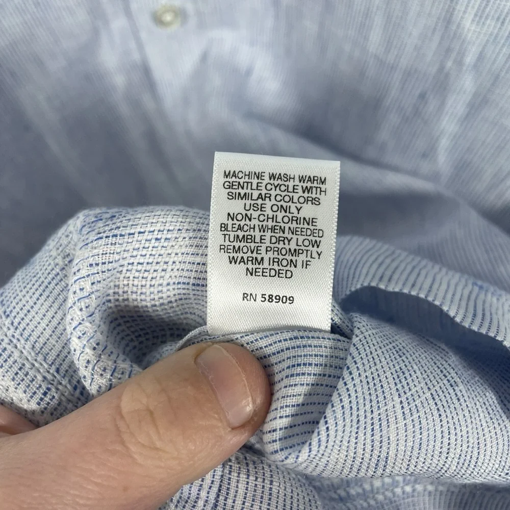 NWOT Baird McNutt Men’s Murano Short Sleeve Linen Shirt Blue/White Size XL